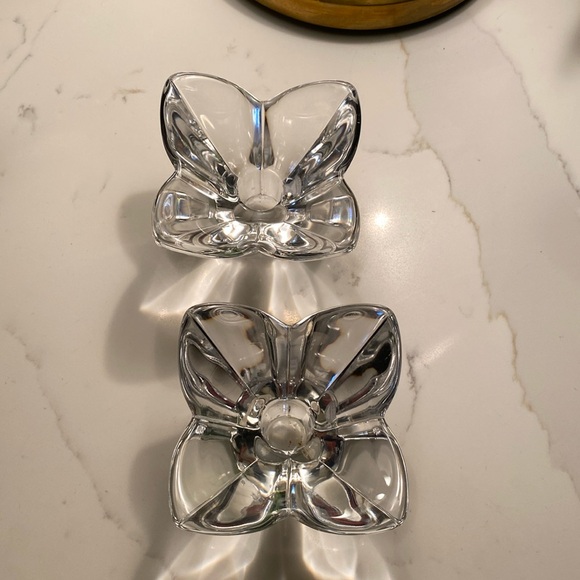 Vintage Orrefors Lotus Crystal Candlestick Holders Pair Signed - Picture 1 of 7